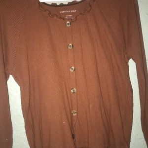 American eagle brown buttoned off the shoulder